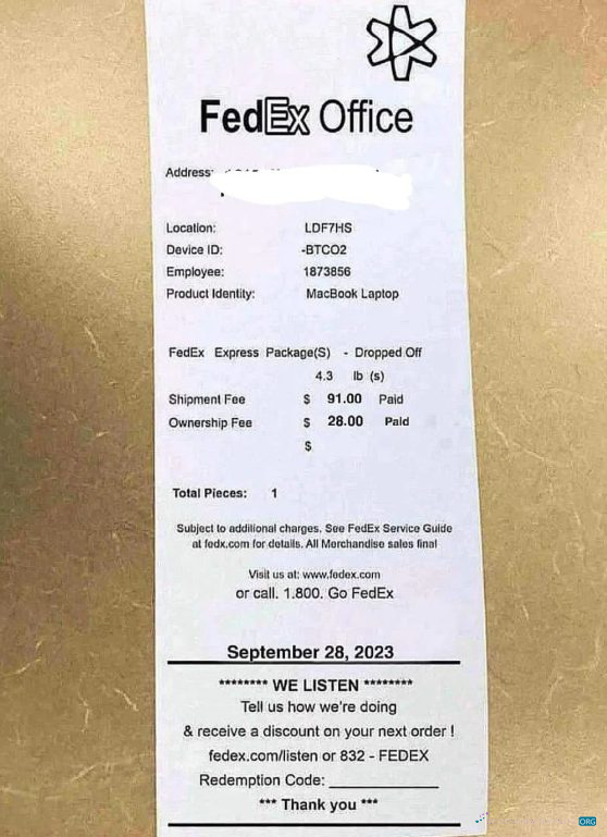 Download Fedex office payment receipt Photoshop template